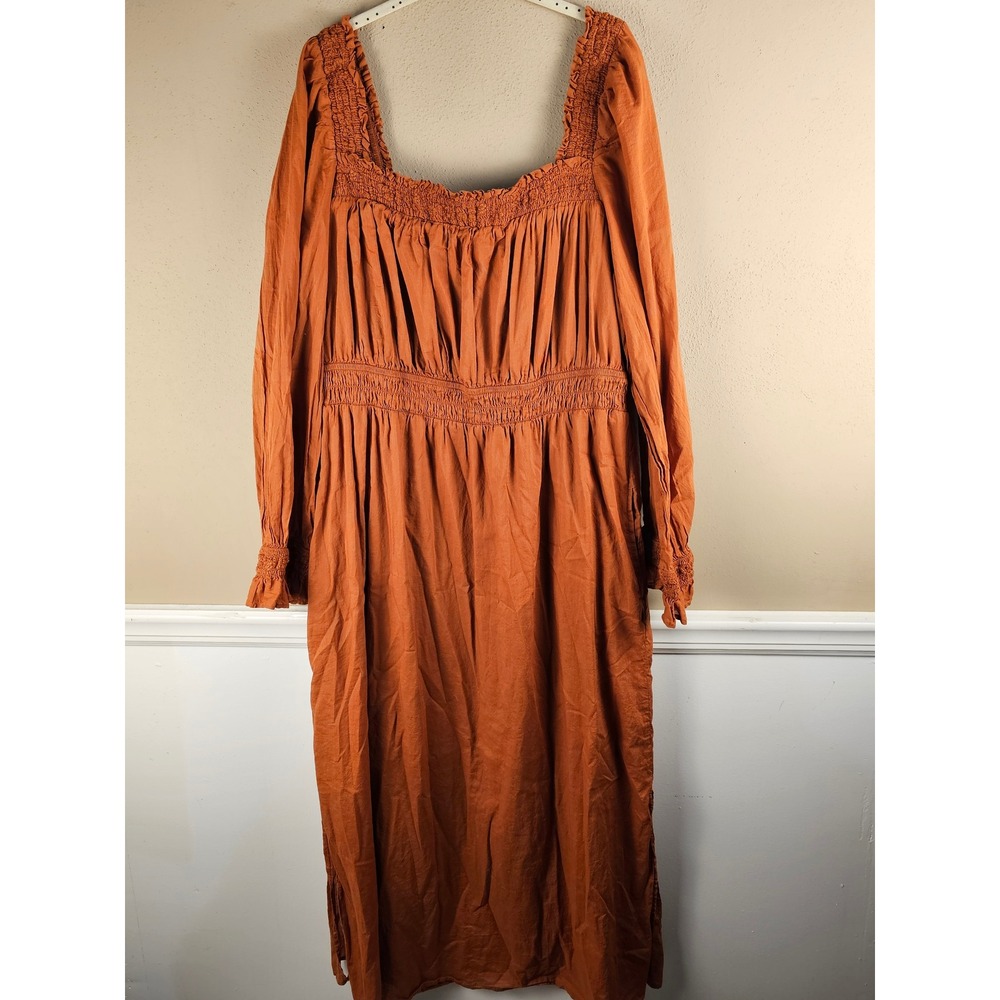 NWOT Gap Womens Rust Brown Puff Sleeve Smocked Maxi Dress XL